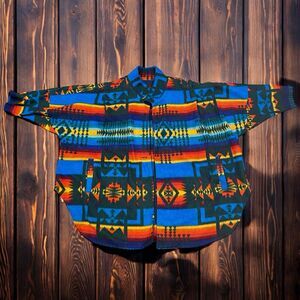Vintage 90s Hunters Run Jacket Blanket Fleece Bright Southwestern Aztec Coat 2X